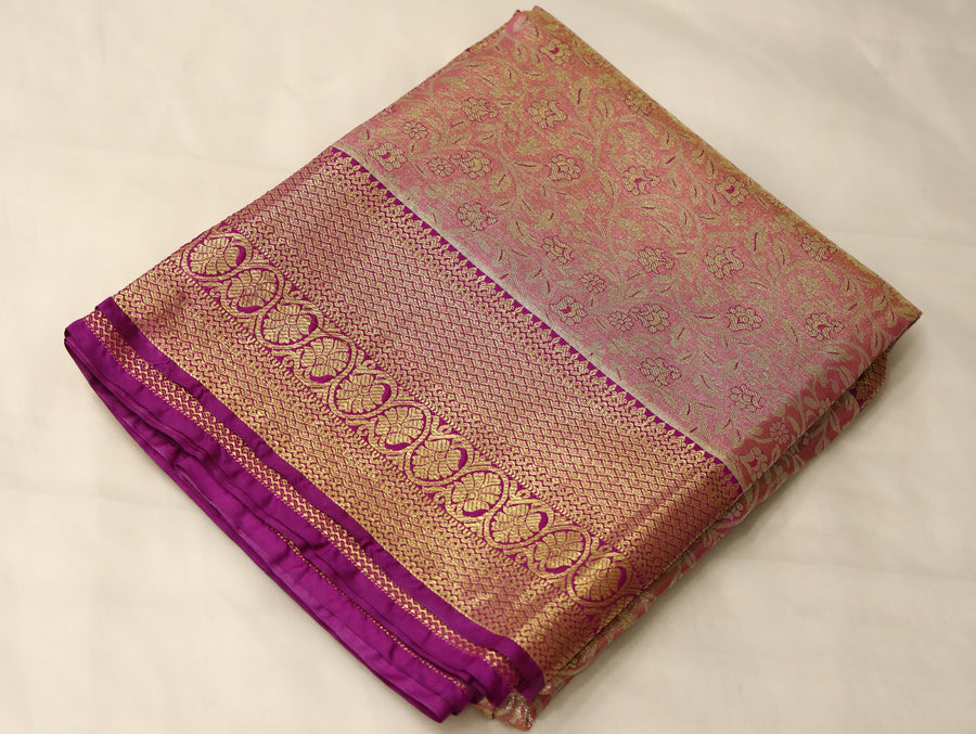 Champagne Gold Dharmavaram Inspired Semi Silk Saree with Wide Wide Contrast Border