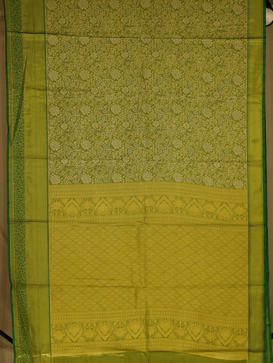 Leaf Green Kanchipuram Inspired Semi Silk Saree with Wide Wide Self Border