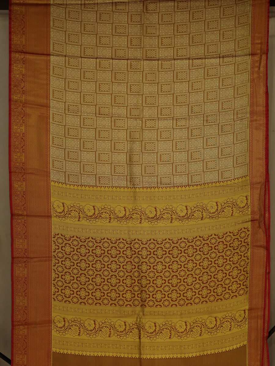 Champagne Gold Dharmavaram Inspired Semi Silk Saree with Medium Medium Contrast Border