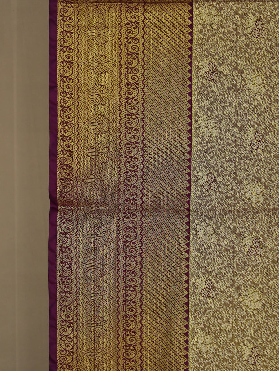 Antique Gold Mysore Inspired Semi Silk Saree with Medium Medium Contrast Border