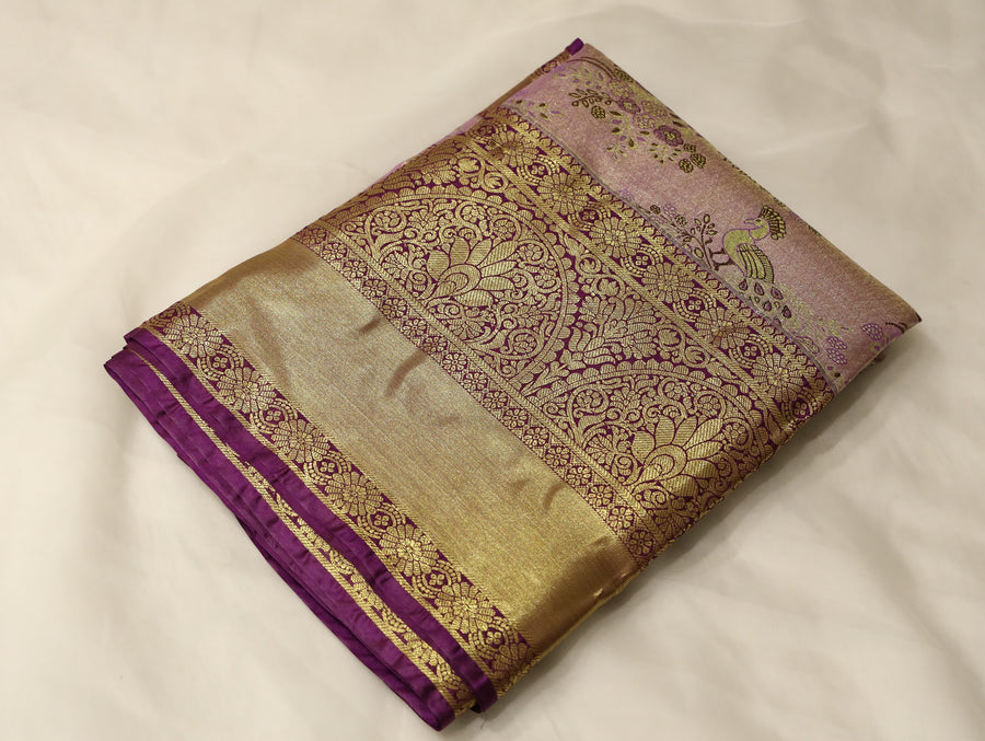 Dusky Blush Dharmavaram Inspired Semi Silk Saree with Wide Wide Contrast Border
