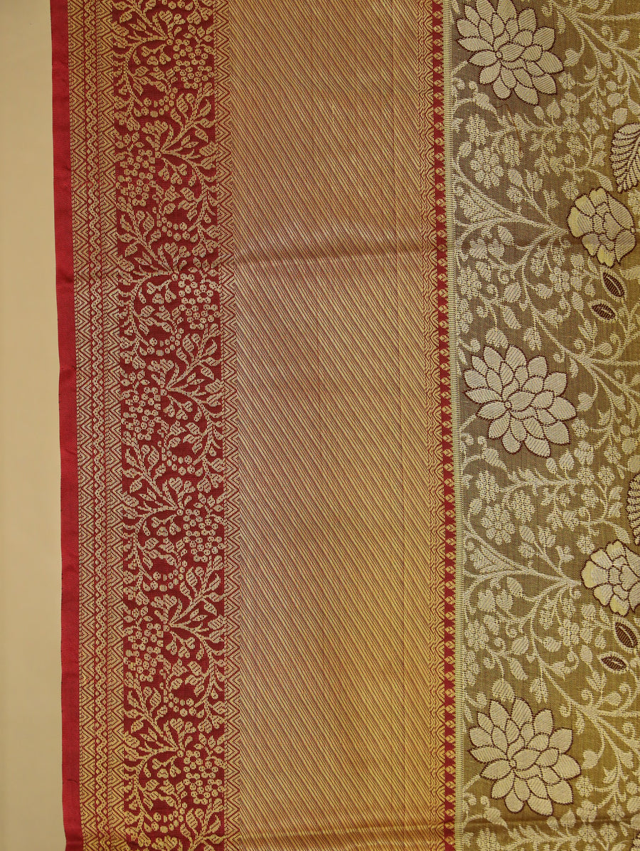 Champagne Gold Dharmavaram Inspired Semi Silk Saree with Wide Wide Contrast Border