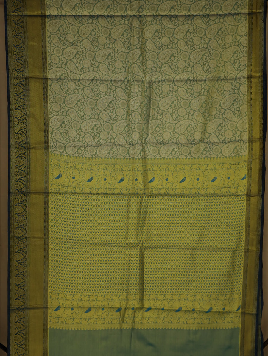 Sage Green Dharmavaram Inspired Semi Silk Saree with Wide Wide Contrast Border