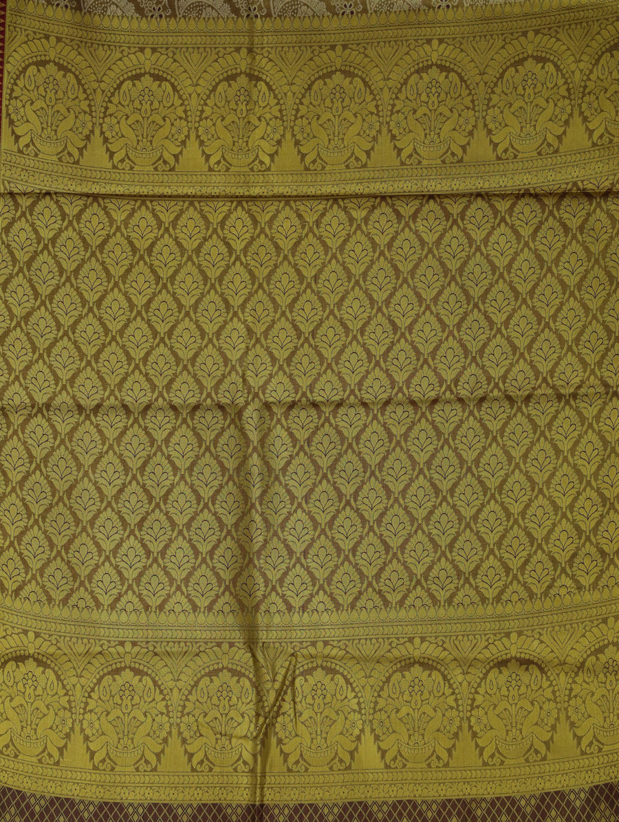 Olive Gold Kanchipuram Inspired Semi Silk Saree with Wide Wide Contrast Border