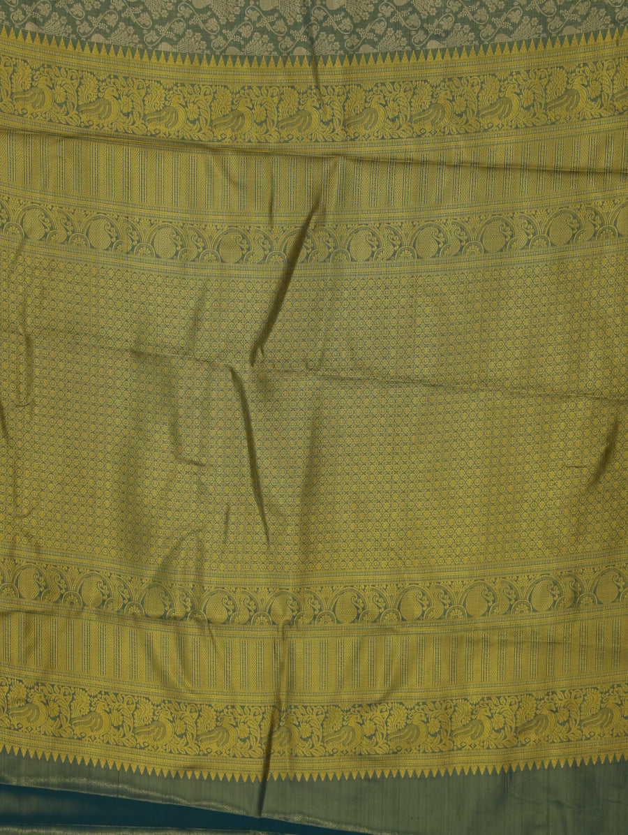 Olive Green Kanchipuram Inspired Semi Silk Saree with Medium Medium Contrast Border