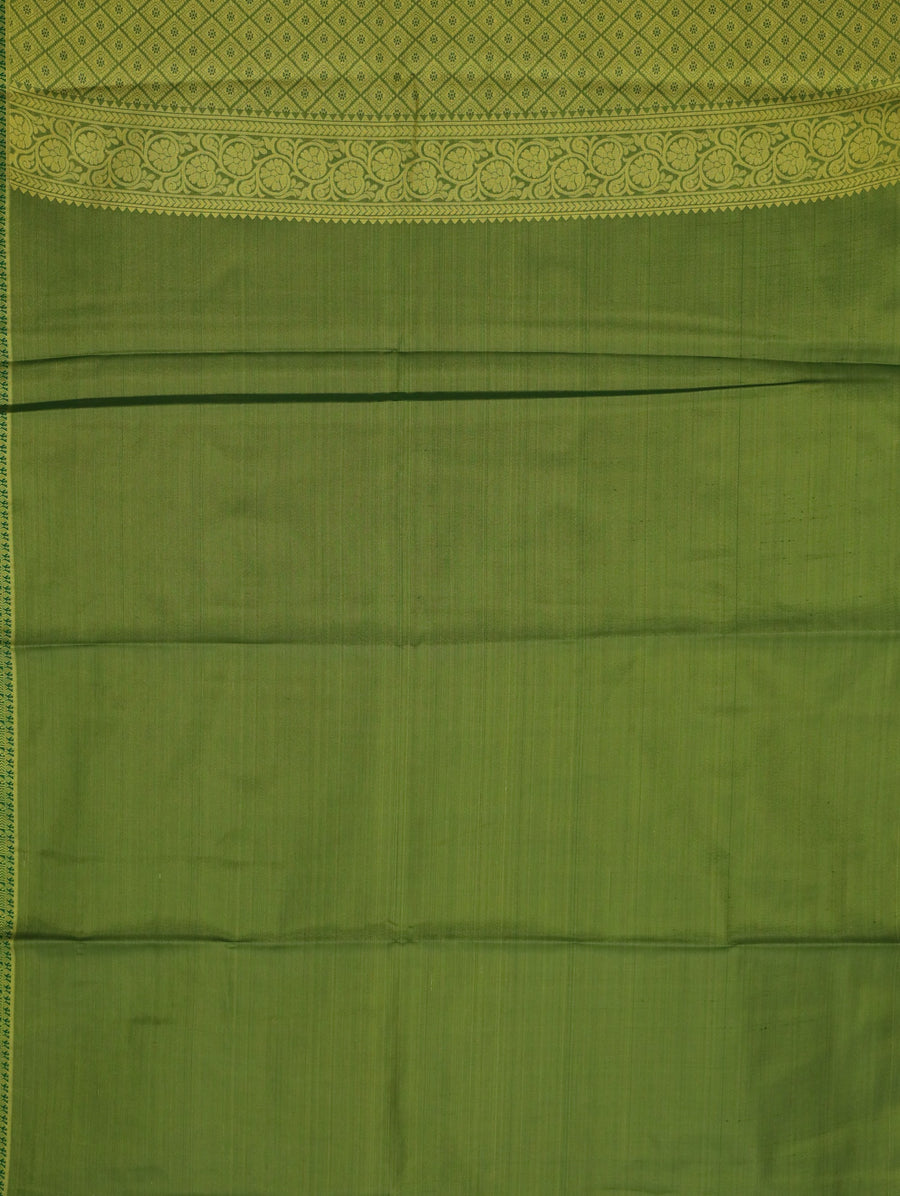 Olive Green Kanchipuram Inspired Semi Silk Saree with Wide Wide Self Border