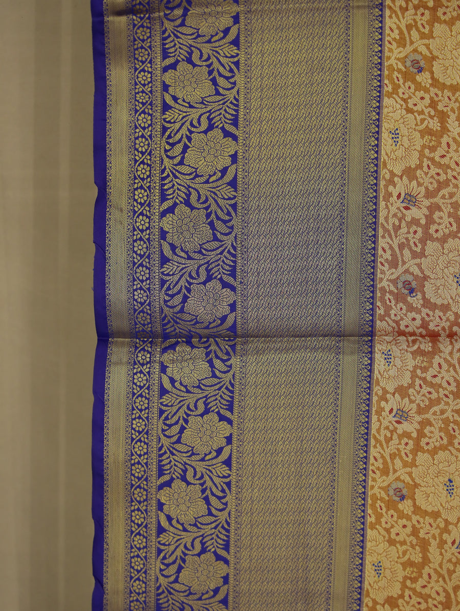 Antique Mustard Kanchipuram Inspired Semi Silk Saree with Medium Medium Contrast Border