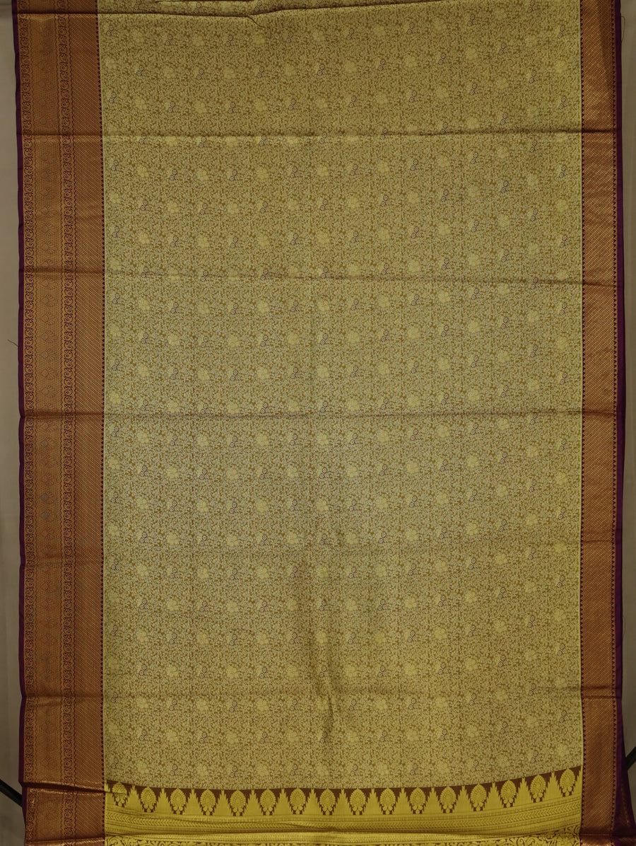 Olive Green Dharmavaram Inspired Semi Silk Saree with Wide Wide Contrast Border