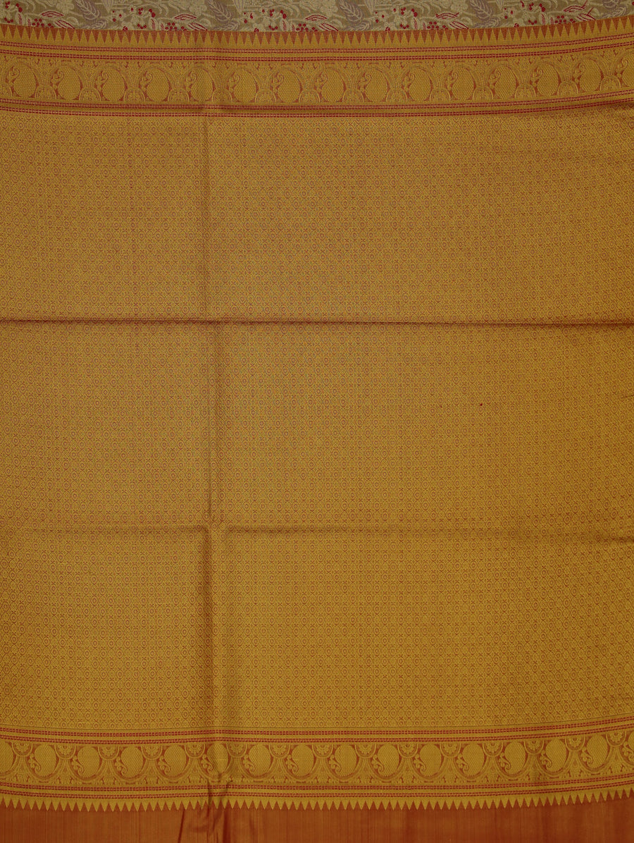 Champagne Gold Dharmavaram Inspired Semi Silk Saree with Wide Wide Contrast Border