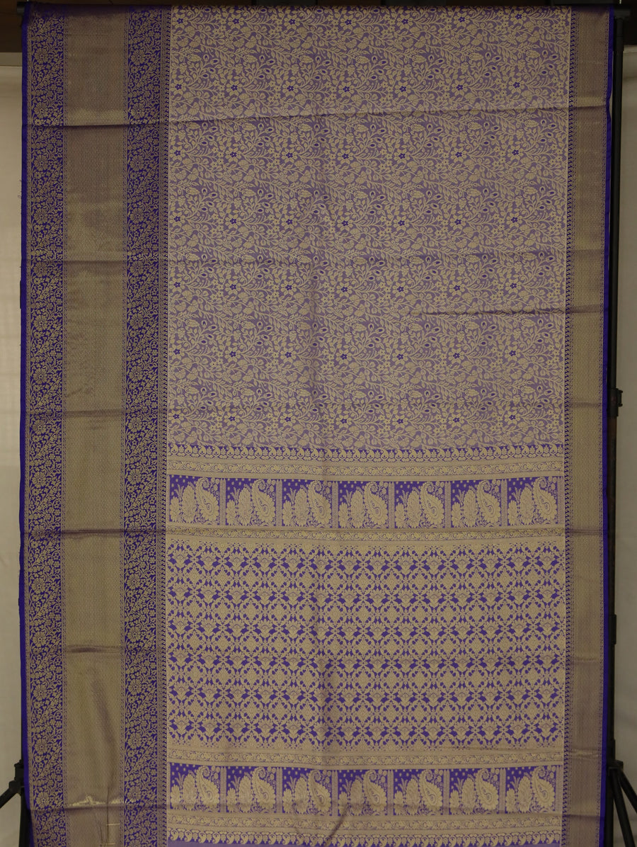Lavender Mist Kanchipuram Inspired Semi Silk Saree with Wide Wide Contrast Border