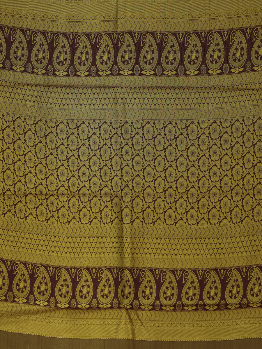 Champagne Gold Kanchipuram Inspired Semi Silk Saree with Wide Wide Contrast Border
