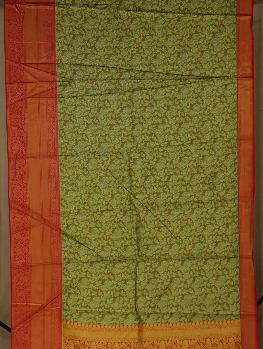 Mustard Gold Kanchipuram Inspired Semi Silk Saree with Medium Medium Contrast Border