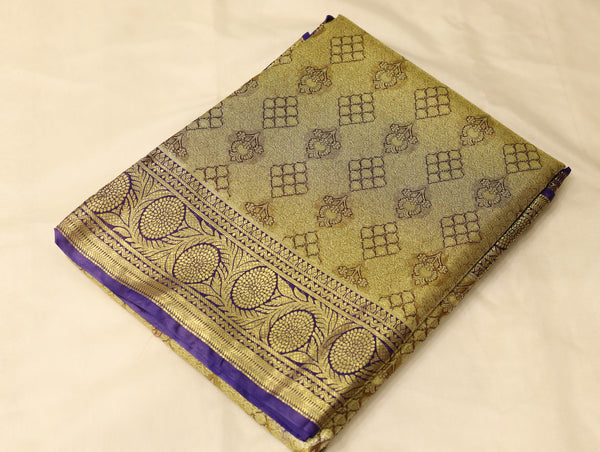 Champagne Gold Dharmavaram Inspired Semi Silk Saree with Medium Medium Contrast Border