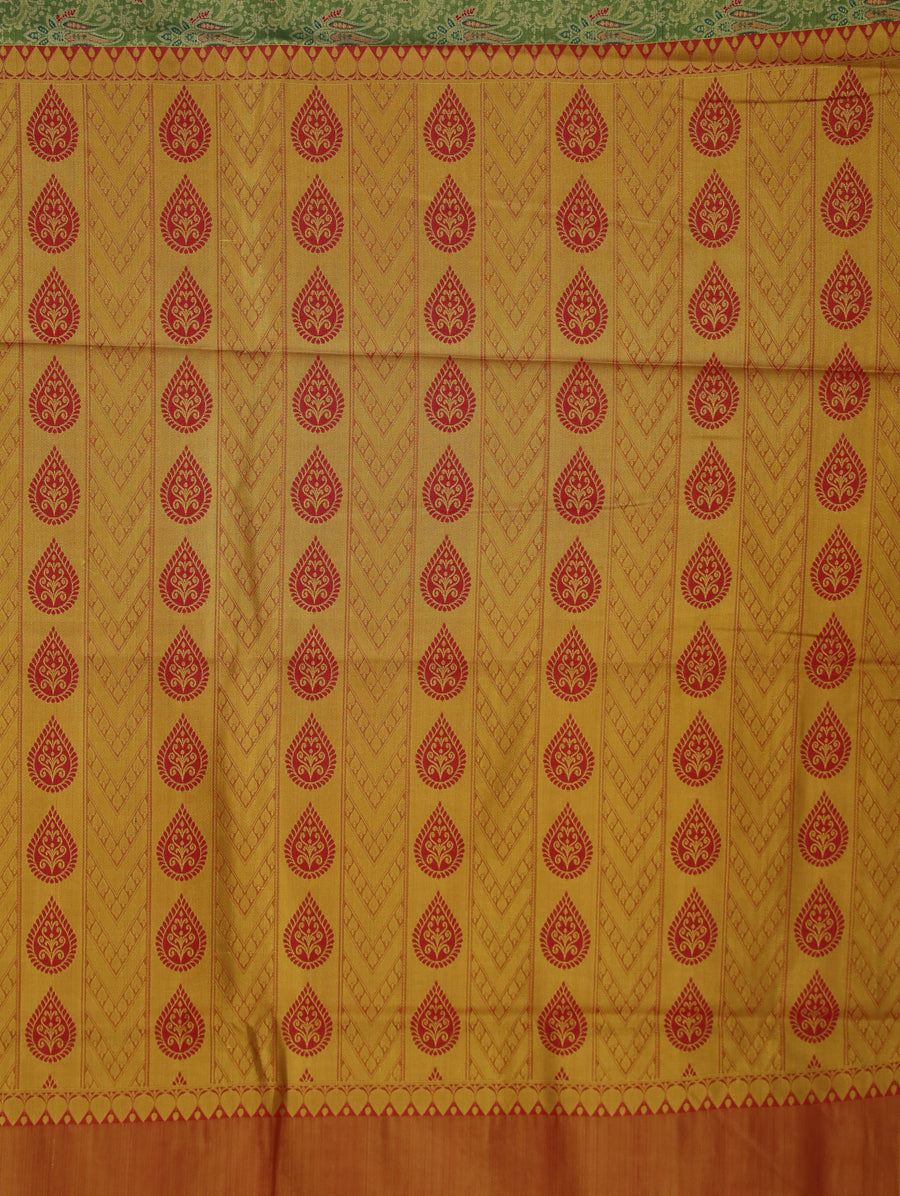 Olive Green Dharmavaram Inspired Semi Silk Saree with Wide Wide Contrast Border