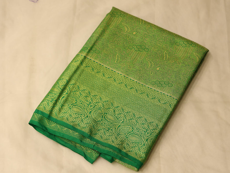 Lime Green Dharmavaram Inspired Semi Silk Saree with Medium Medium Self Border
