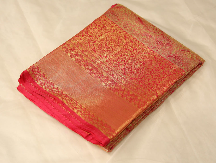 Sunset Orange Dharmavaram Inspired Semi Silk Saree with Medium Medium Contrast Border