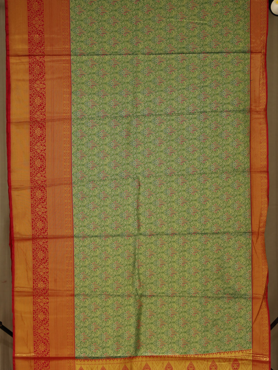 Olive Green Dharmavaram Inspired Semi Silk Saree with Wide Wide Contrast Border