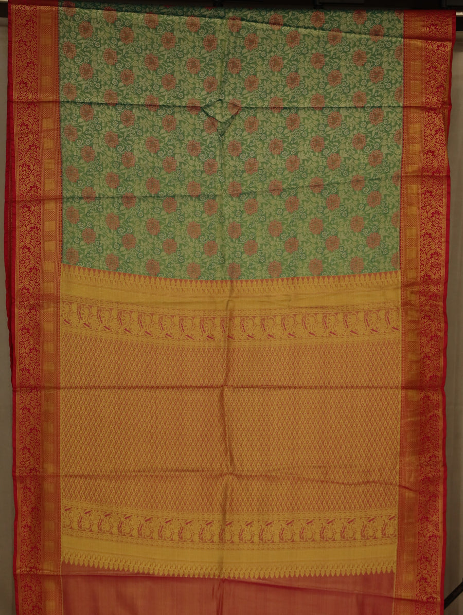 Mint Green Kanchipuram Inspired Semi Silk Saree with Wide Wide Contrast Border