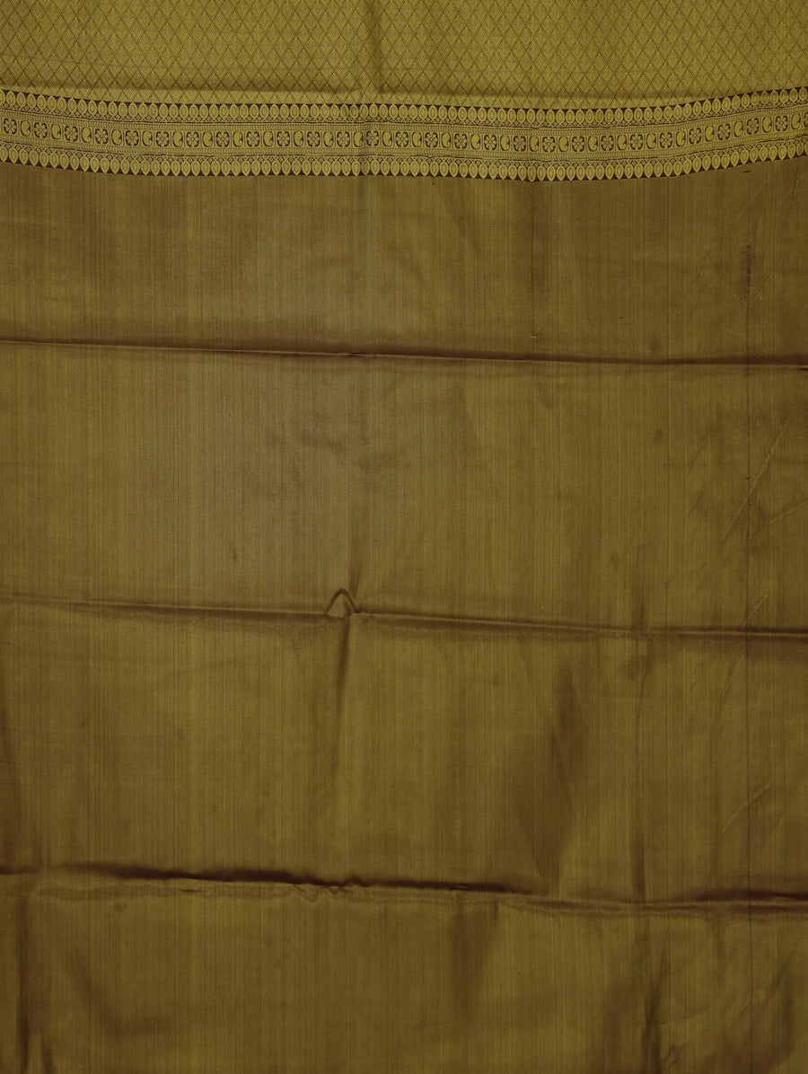 Antique Gold Kanchipuram Inspired Semi Silk Saree with Medium Medium Contrast Border