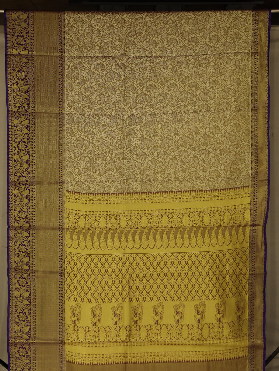 Champagne Gold Dharmavaram Inspired Semi Silk Saree with Wide Wide Contrast Border