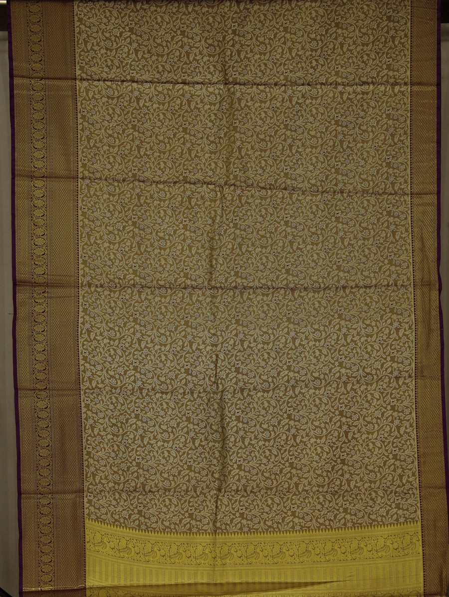 Champagne Gold Dharmavaram Inspired Semi Silk Saree with Medium Medium Contrast Border