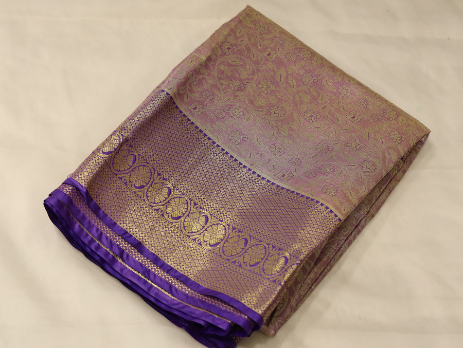 Lavender Blush Uppada Inspired Semi Silk Saree with Medium Medium Contrast Border