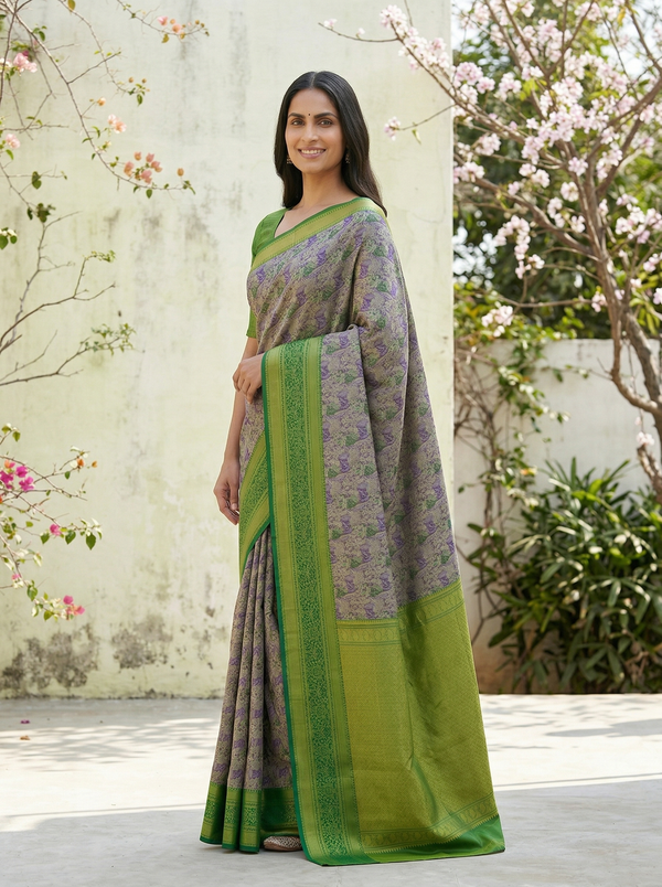 Olive Green Uppada Inspired Semi Silk Saree with Narrow Narrow Self Border