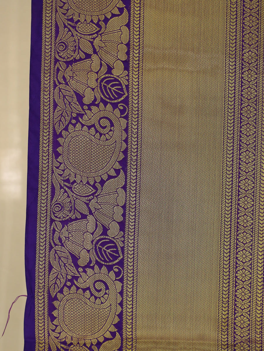 Champagne Gold Dharmavaram Inspired Semi Silk Saree with Wide Wide Contrast Border