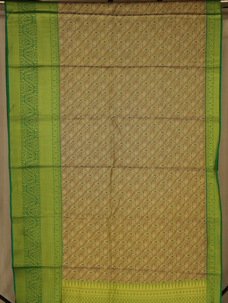 Lime Green Dharmavaram Inspired Semi Silk Saree with Wide Wide Self Border