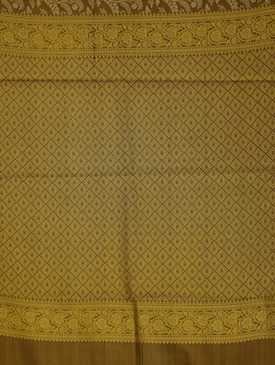 Antique Gold Kanchipuram Inspired Semi Silk Saree with Wide Wide Contrast Border