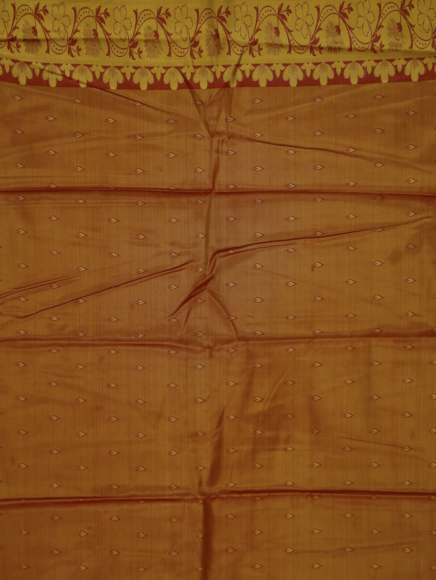 Champagne Gold Kanchipuram Inspired Semi Silk Saree with Wide Wide Contrast Border