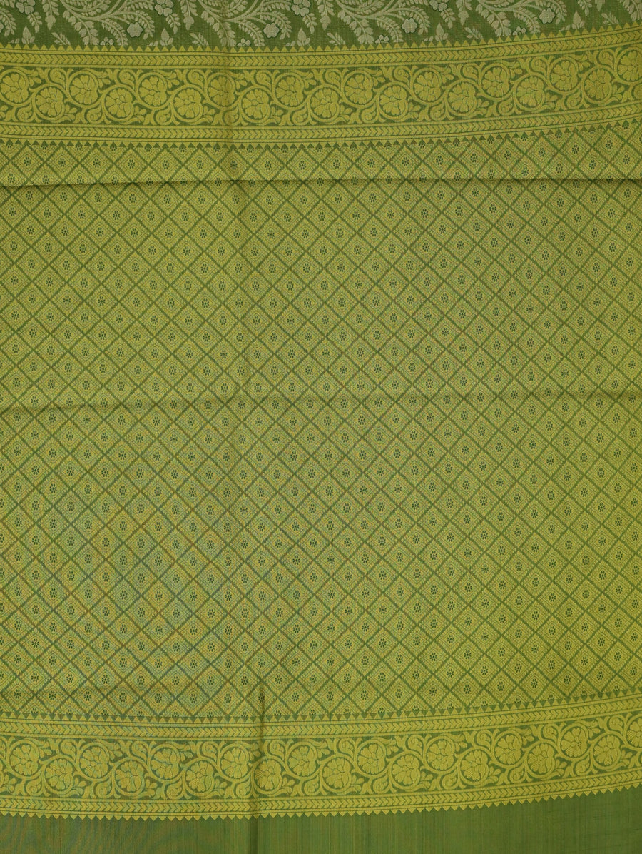 Olive Green Kanchipuram Inspired Semi Silk Saree with Wide Wide Self Border