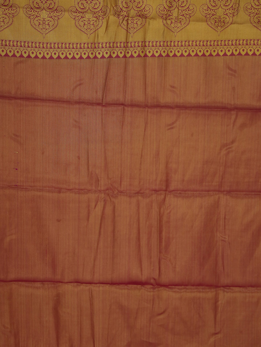 Champagne Gold Dharmavaram Inspired Semi Silk Saree with Wide Wide Contrast Border