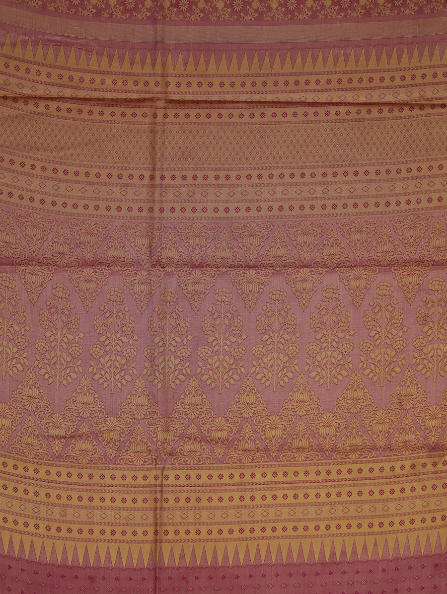 Dusty Rose Kanchipuram Inspired Semi Silk Saree with Medium Medium Contrast Border