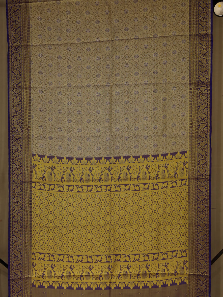 Champagne Gold Dharmavaram Inspired Semi Silk Saree with Wide Wide Contrast Border