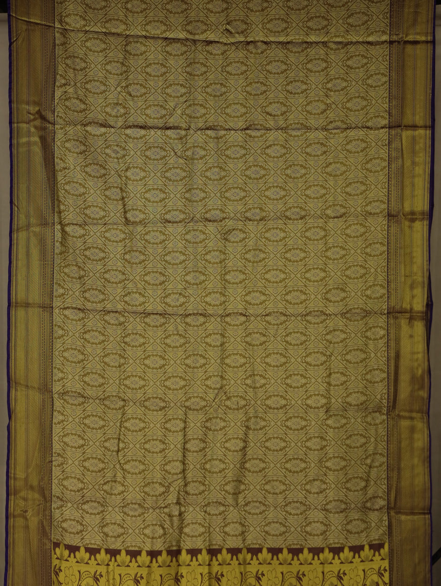 Mustard Gold Kanchipuram Inspired Semi Silk Saree with Medium Medium Contrast Border
