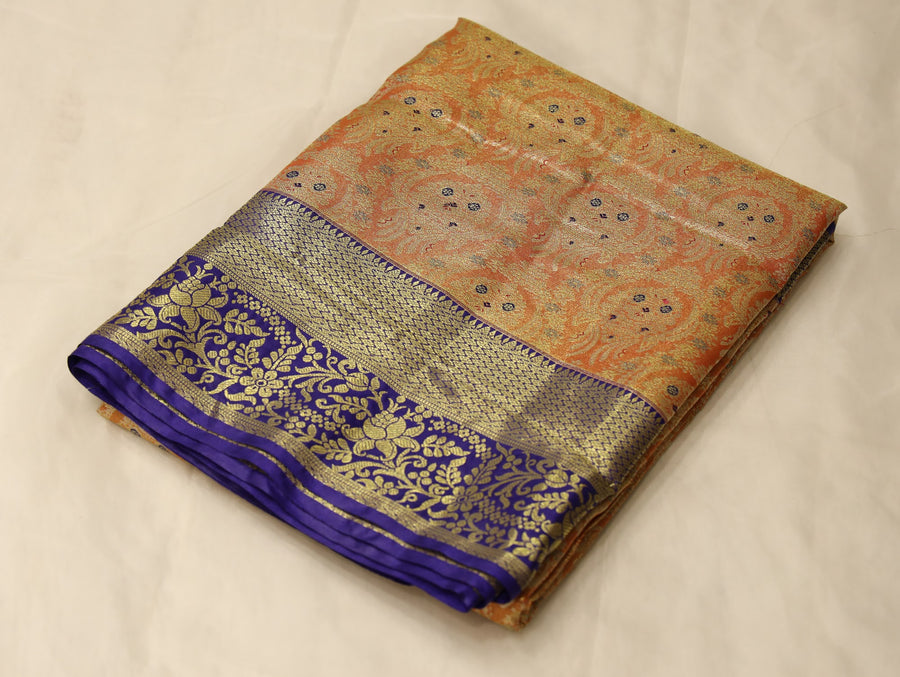 Burnt Orange Dharmavaram Inspired Semi Silk Saree with Narrow Narrow Contrast Border