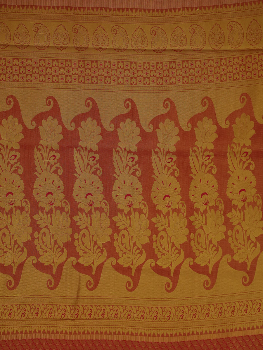 Burnt Orange Dharmavaram Inspired Semi Silk Saree with Wide Wide Contrast Border