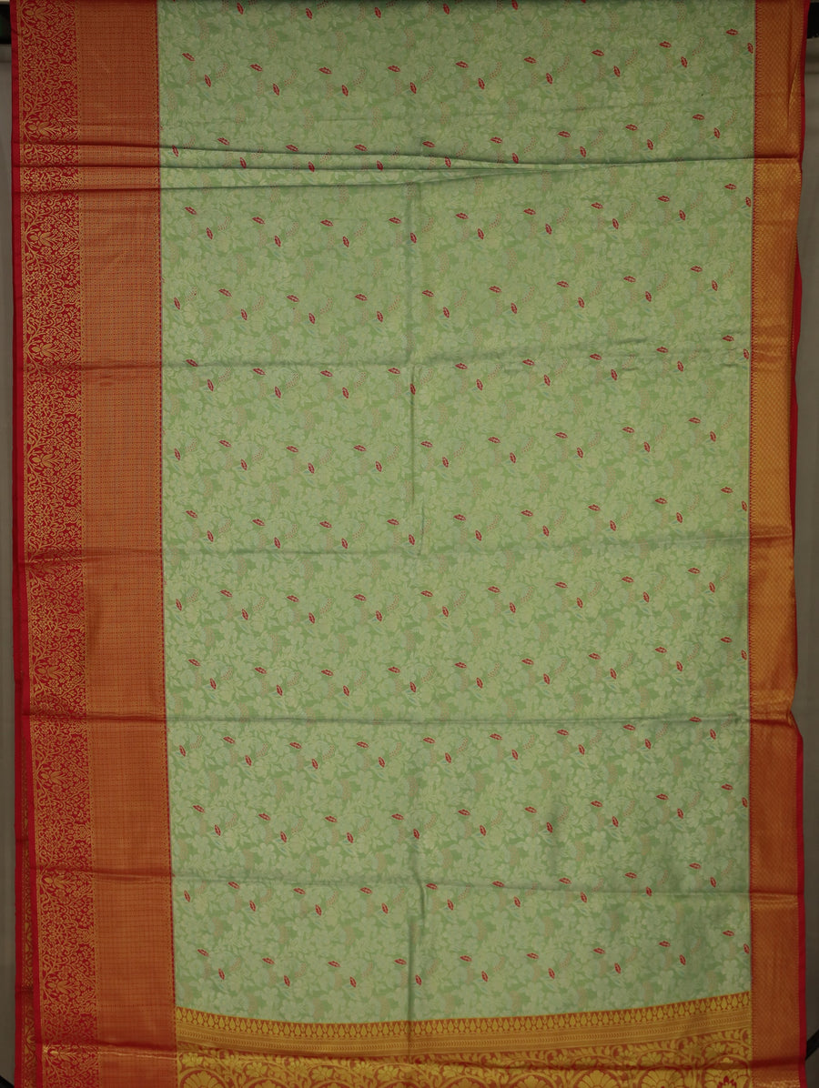 Sage Green Dharmavaram Inspired Semi Silk Saree with Wide Wide Contrast Border