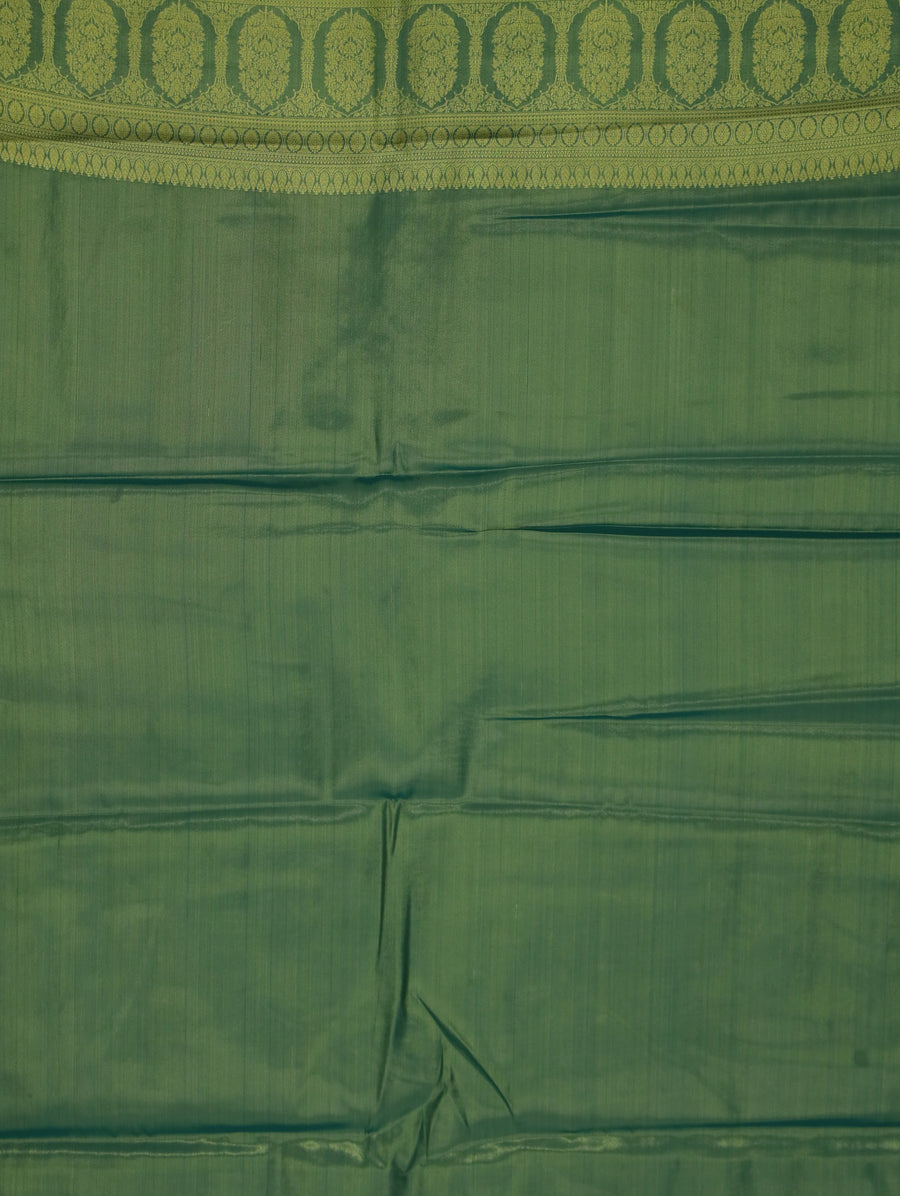 Olive Green Mysore Inspired Semi Silk Saree with Medium Medium Self Border