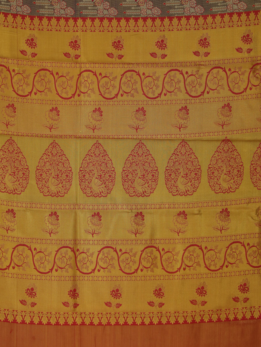 Olive Gray Dharmavaram Inspired Semi Silk Saree with Wide Wide Contrast Border