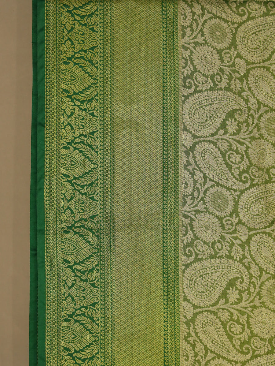 Olive Green Uppada Inspired Semi Silk Saree with Medium Medium Contrast Border