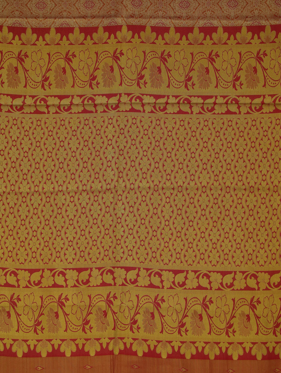 Champagne Gold Dharmavaram Inspired Semi Silk Saree with Wide Wide Contrast Border