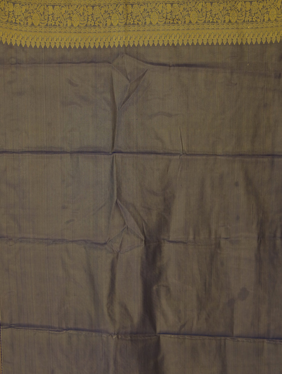 Golden Chartreuse Kanchipuram Inspired Semi Silk Saree with Wide Wide Contrast Border