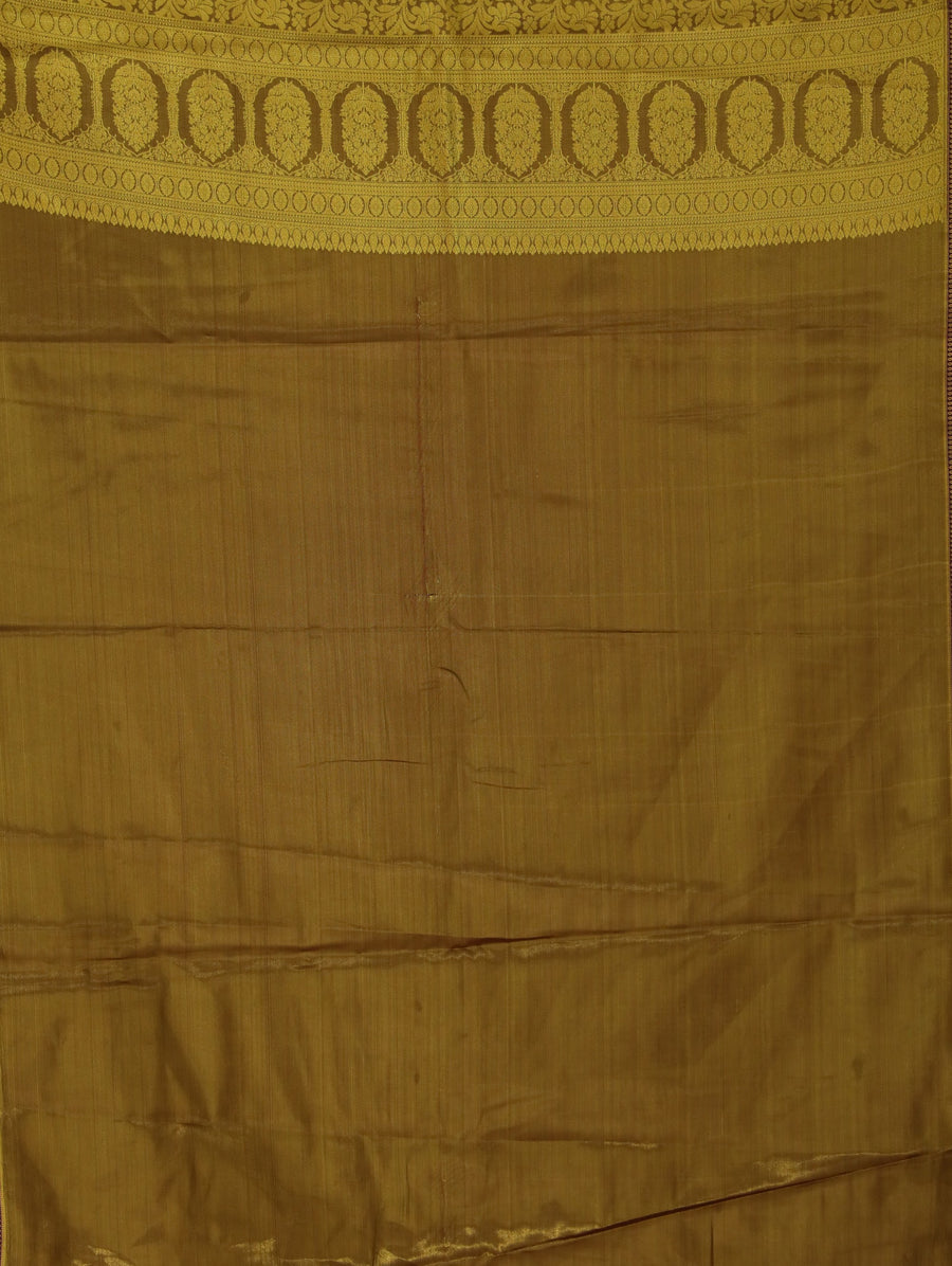 Champagne Gold Kanchipuram Inspired Semi Silk Saree with Wide Medium Contrast Border