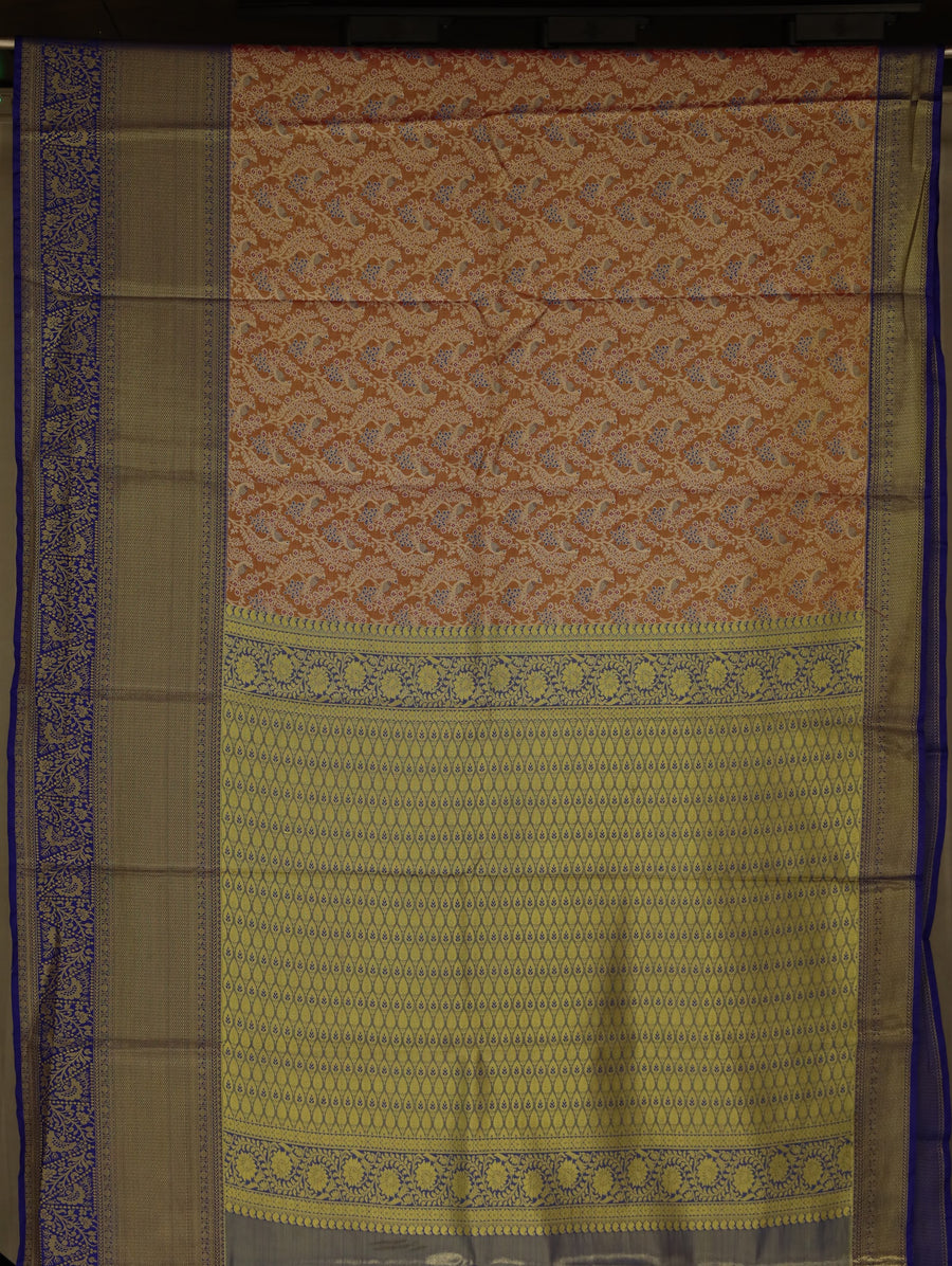 Rust Orange Banarasi Inspired Semi Silk Saree with Medium Medium Contrast Border