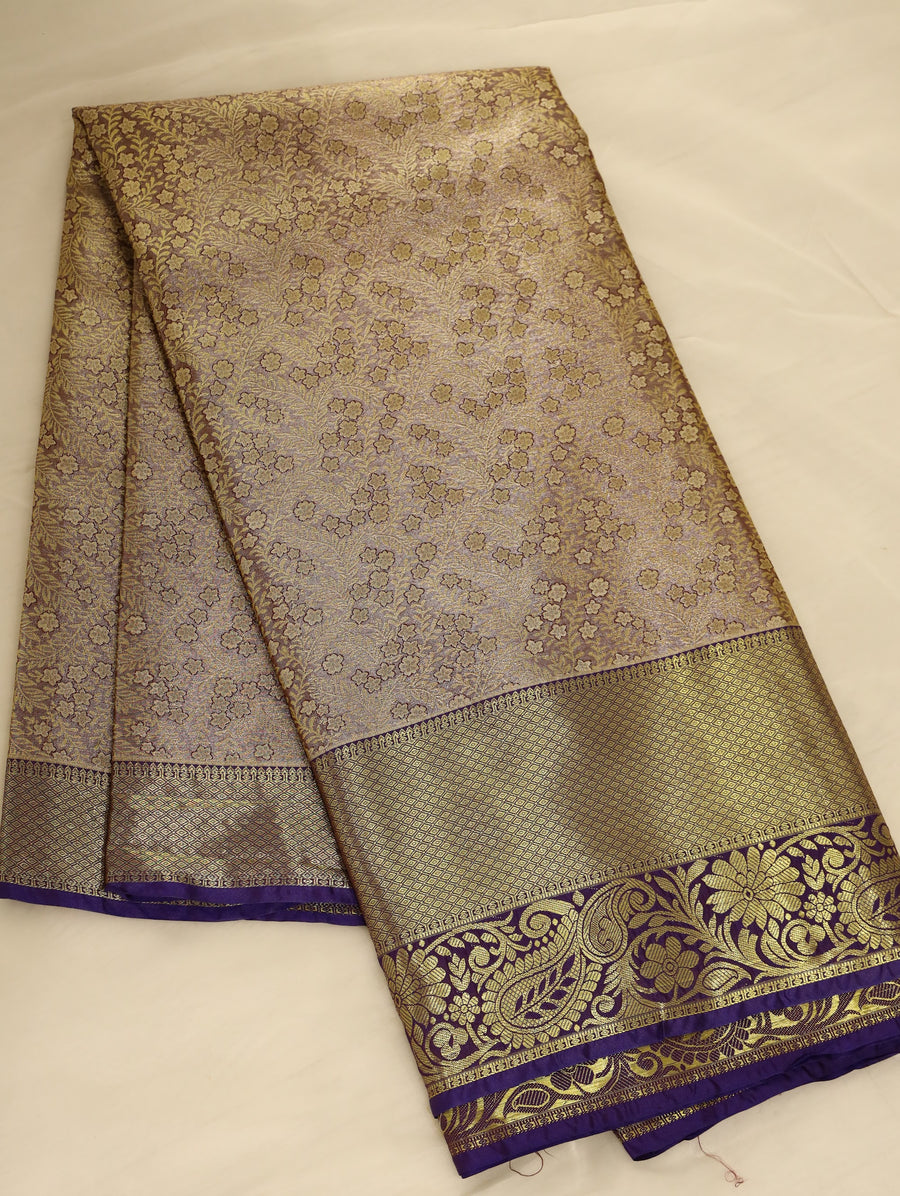 Champagne Gold Kanchipuram Inspired Semi Silk Saree with Wide Wide Contrast Border