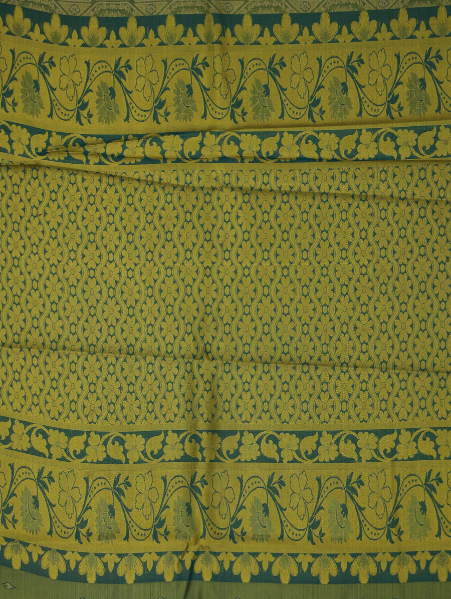 Moss Green Dharmavaram Inspired Semi Silk Saree with Medium Medium Contrast Border