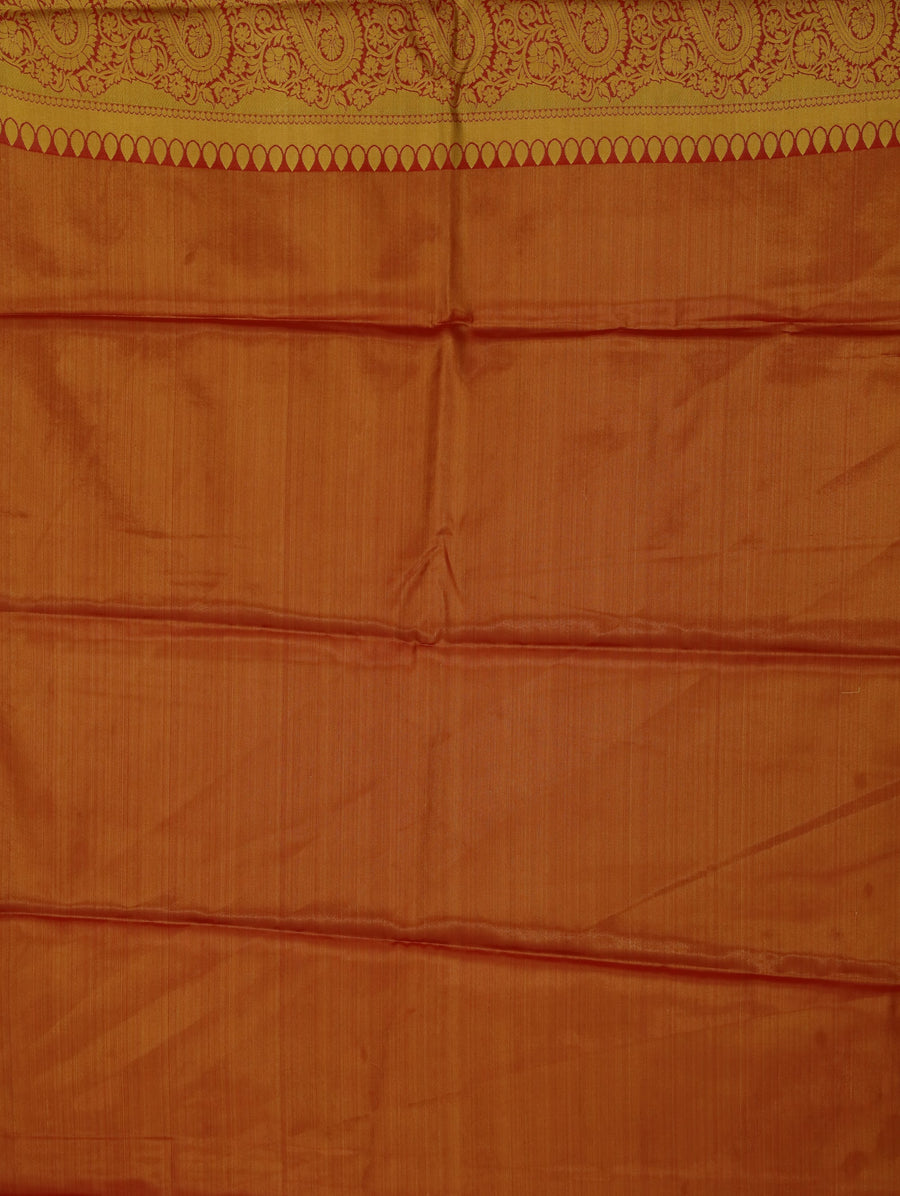 Burnt Orange Mysore Inspired Semi Silk Saree with Medium Medium Contrast Border