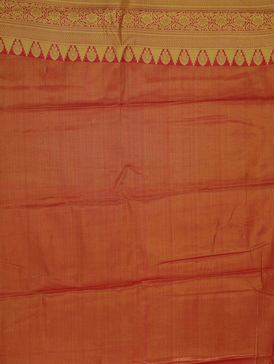 Sunset Orange Dharmavaram Inspired Semi Silk Saree with Wide Wide Contrast Border